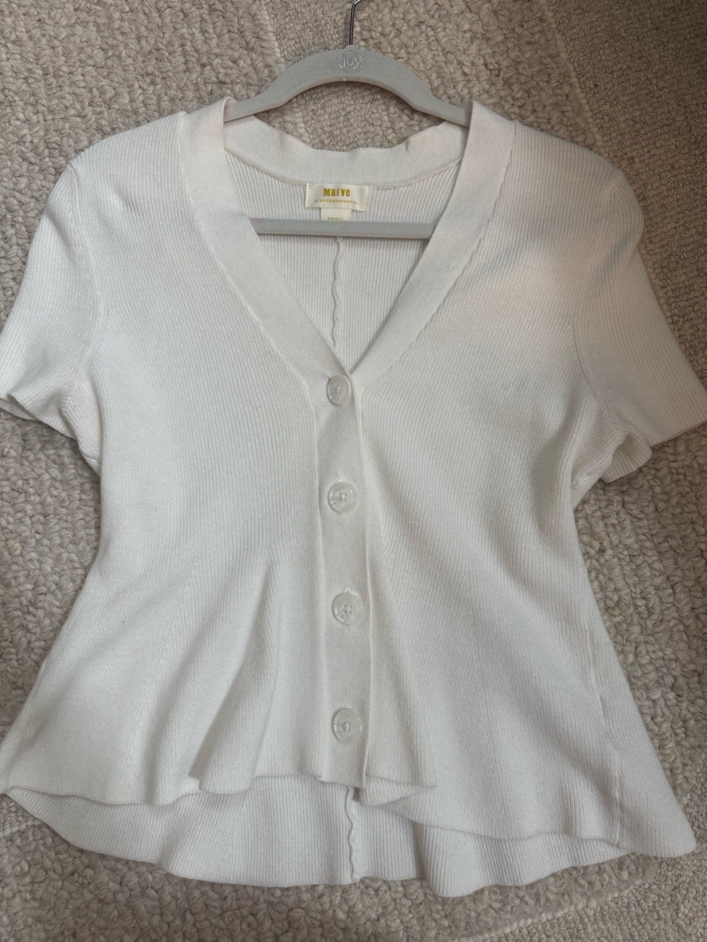 Maeve White Ribbed Short-Sleeve Button Cardigan - Picture 3 of 6